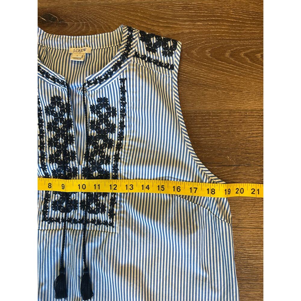 J.Crew Blue White Striped Embroidered Sleeveless Top Women’s M Boho Cotton - Picture 6 of 8